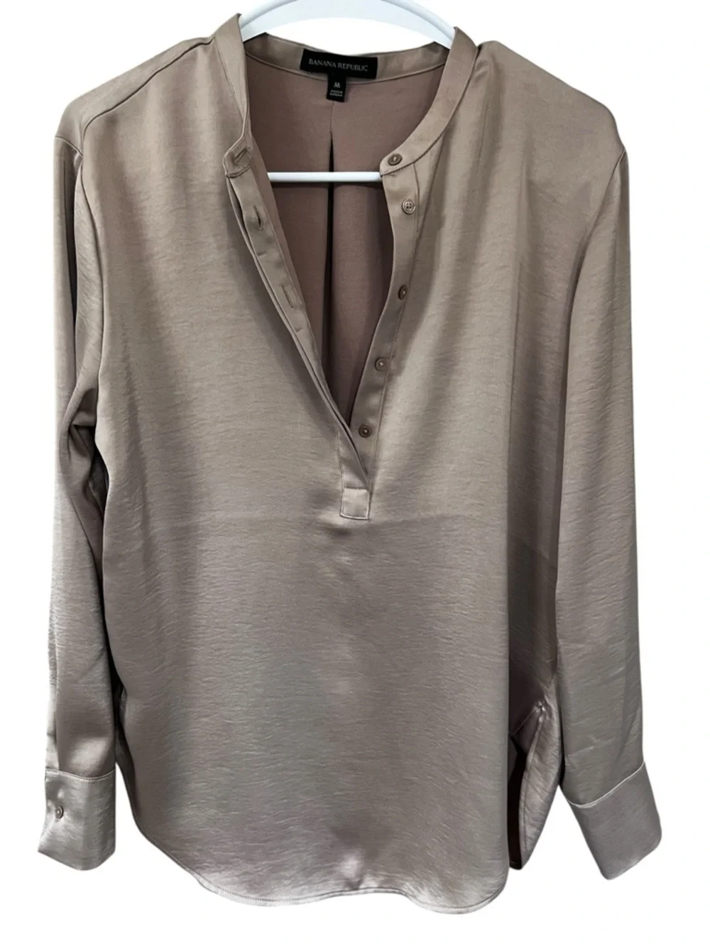 Banana Republic Taupe Satin Split-Neck Blouse